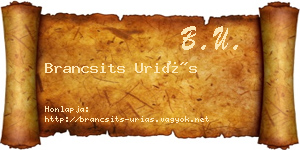 Brancsits Uriás névjegykártya